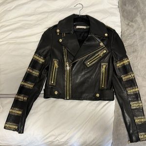 Alice and Olivia black leather jacket with gold details